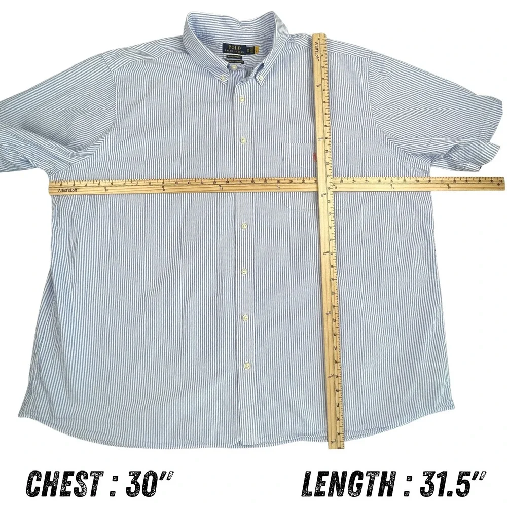 Polo Ralph Lauren 3XB Mens Short Sleeve Shirt Seersucker Stripe Untucked Fit Big